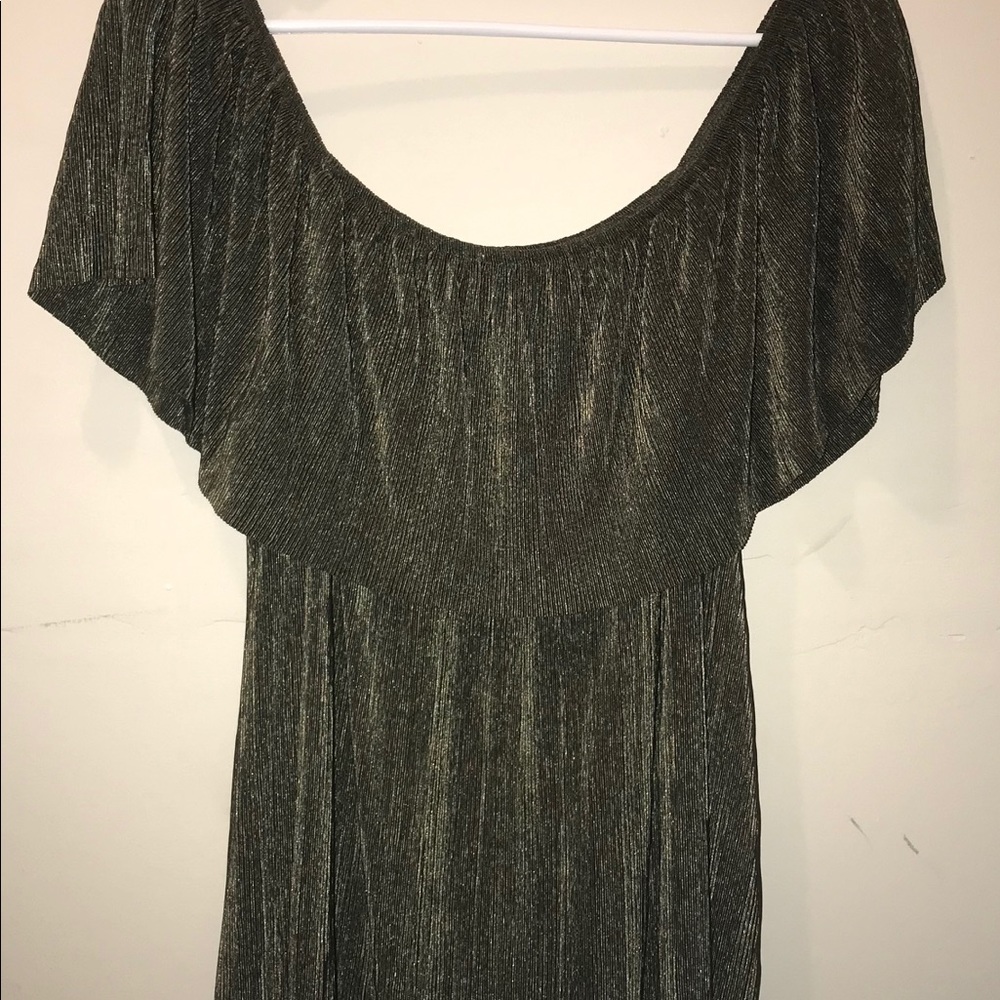 Off-the-shoulder Olive Green Shimmer Top